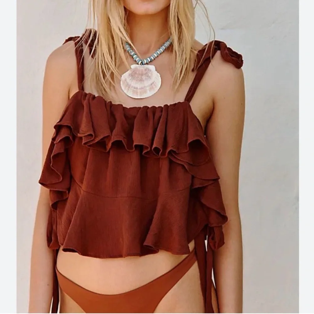 Free People Radiance Crop Tank Top Shirt in Umber, S